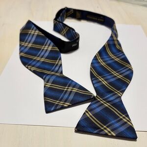Countess Mara Blue, white, and Yellow Plaid polyester Bow Tie